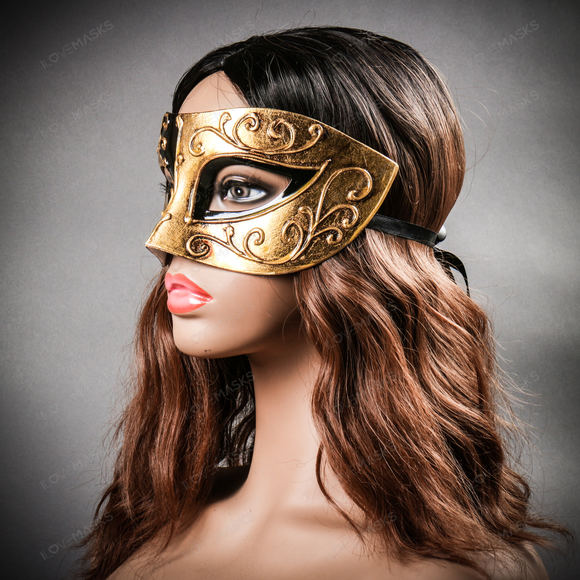 Phantom Of Opera Musical Masquerade Venetian Men Full Mask - Black Gold - Picture 10 of 10